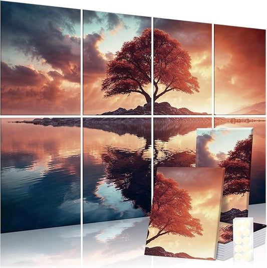 8 Pack Decorative Sound Absorbing Panels, Sound Absorbing Wall Art, 48X32 Inches Acoustic Wall Art for Decoration, Art Acoustic Panels, Acoustic Treatment, Adhesive Included, Red Maple