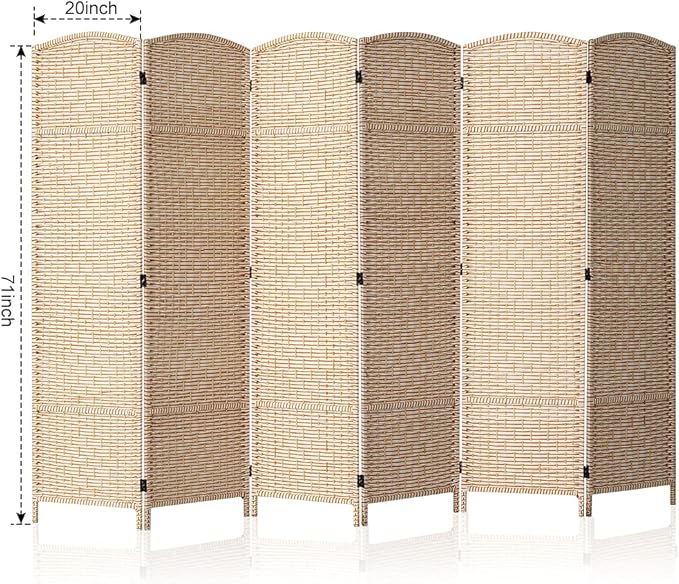 JOSTYLE 6ft. Tall Extra Wide , Folding Privacy Screens with Diamond Double-Weave and Freestanding Room Dividers (Stripe, 6-Panel)