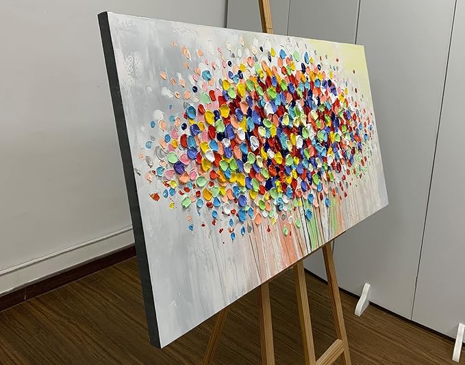 ART8YUQI Paintings - Modern Abstract Painting Colorful Tree 3D Wall Art Home Decorations Paintings On Canvas for living room office Decoration 24x48 Inch