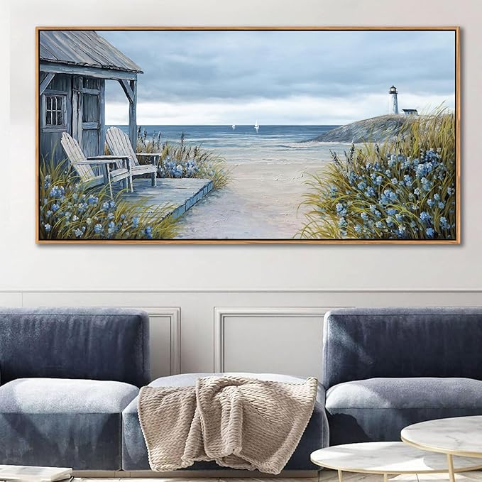 Coastal Wall Art for Living Room - Framed Vintage Wall Decor & Seascape Bedroom Beach Wall Decor | Ocean with Beach Pictures | Canvas Artwork for Home Decor Farmhouse 24×48IN