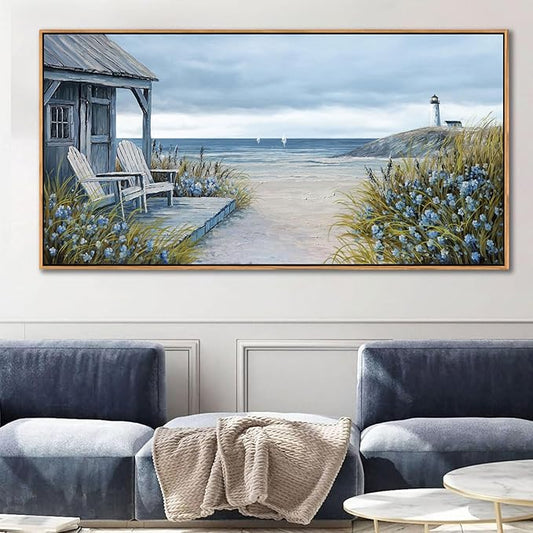 Coastal Wall Art for Living Room - Framed Vintage Wall Decor & Seascape Bedroom Beach Wall Decor | Ocean with Beach Pictures | Canvas Artwork for Home Decor Farmhouse 24×48IN