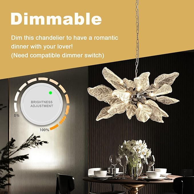 Modern Chandeliers for Dining Room - D31.5'' Leaf Chandelier Light Fixture, Over Table, For Living Room, Bedroom, Foyer