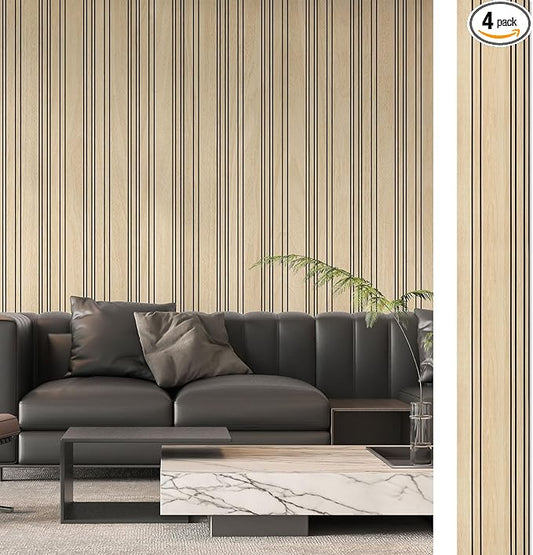 Art3d 4-Pack Glue-On Wall Panels, Wood Grain Texture Interior Wall Decor, 104"x12" Recycled Polystyrene Wainscoting Panels, Low Emission for Living Room Bedroom,Earth Oak