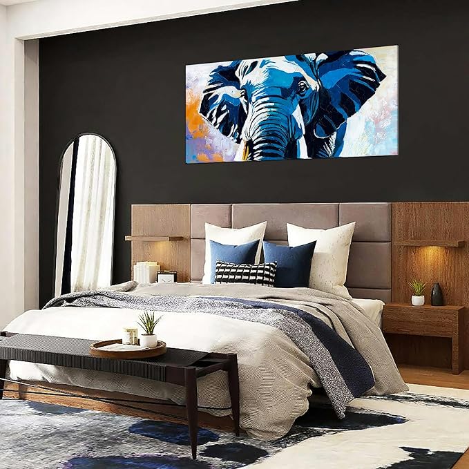 AmoyArt Elephant Wall Art for Living Room, Animal Canvas Wall-Decor for Bedroom, Colorful Print Picture for Home, Large Size 58x29 Inches
