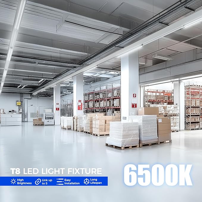 Barrina T8 LED Shop Lights for Workshop 4FT, 50W, 6500K, ‎Super Bright White, Clear Cover, Ceiling, V-Shape Shop Light Fixture, Garage, Warehouse, Basement, ETL Listed, 2 Packs