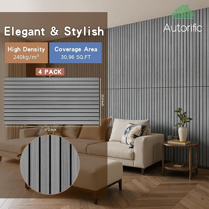 4 Pack Acoustic Panels for Wall, Soundproof Panels with Simulated Wood Grain Finish, 47.2”x23.6” Decorative Acoustic Wall Panel for Office,Home Theater,Studio,Living Room, Gray Oak