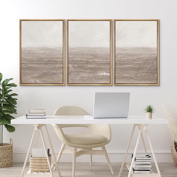 MUDECOR Framed Wall Art Print Set Neutral Textured Seascapes Subtle Tones Illustrations Modern Art Boho Decorative Colorful Chic for Living Room, Bedroom, Office - 24"x36"x3 Natural