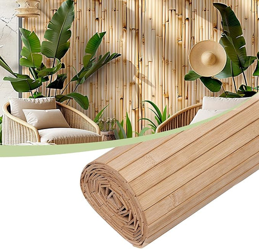 Bamboo Wall Panels for Interior Wall Decor（12"H x 96"L）Natural Wainscoting Panels Wall Paneling for Living Room Decor, Tiki Bar,Kitchen,Ceiling Tiles, Pole Wrap Wood Roll,Wall Decor for Bedroom