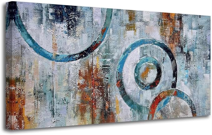 Arjun Abstract Wall Art Geometric Canvas Circle Painting Modern Grey Brown Picture Simple Artwork Framed for Bedroom Living Room Bathroom Home Office Wall Décor, Large Size 48"x24"