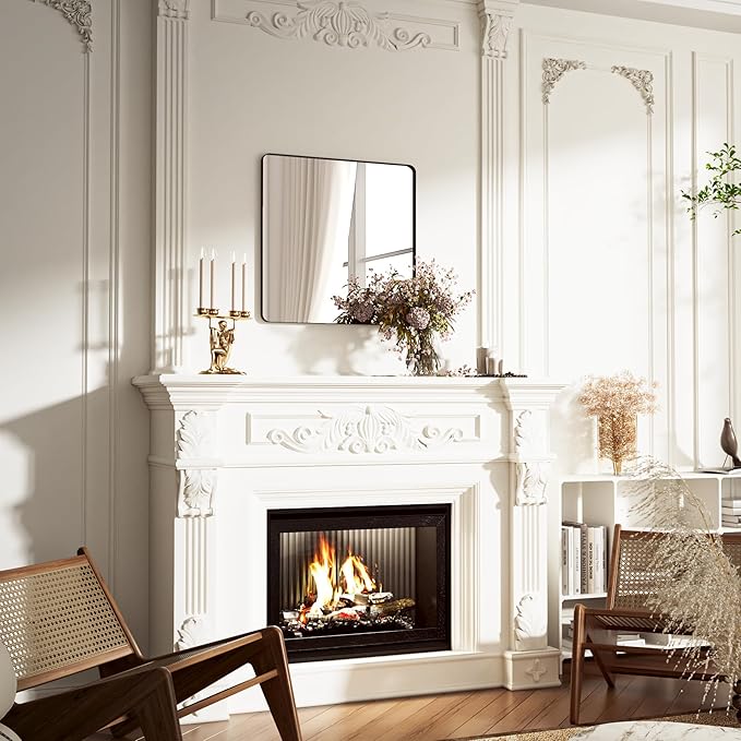 Black Bathroom Mirror 32X32 Inch Bathroom Vanity Mirror for Wall, Metal Frame Large Mirror, Tempered Glass, Modern Wall Mirror for Bathroom, Farmhouse, Horizontally or Vertically Hanging