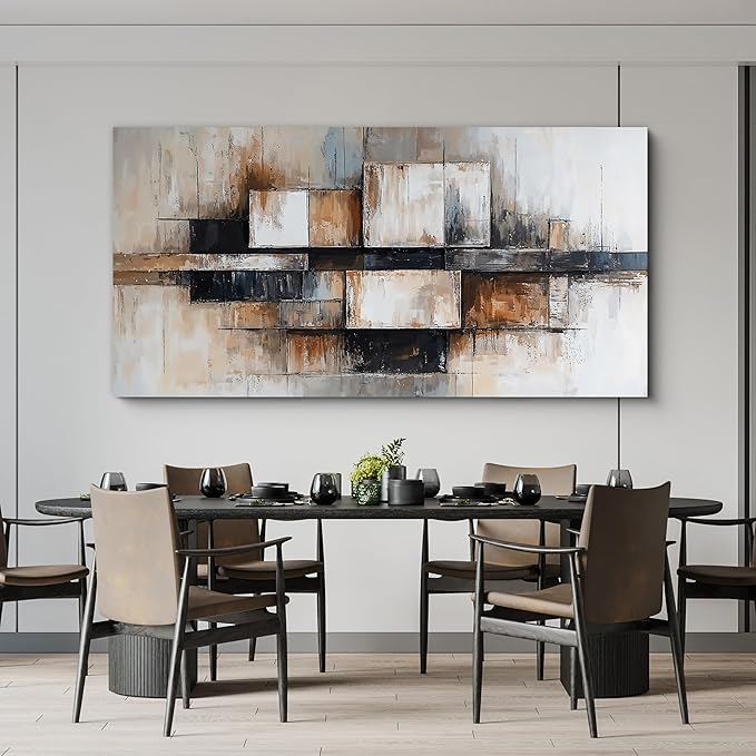 Modern Abstract Geometric Oversized Wall Art Decor For Living Room Modern Abstract Beige And Black Wall Art Geometric Decorations Prints Wall Art For Bedroom And Office Wall Decor 29 X 58 Inch