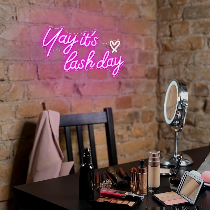Kavaas Yay It's Lash Day Neon Sign - Lash Neon Sign for Lash Room Decor | Lash LED Light Sign for Lash Salon, Beauty Room, Nails Hair Bar - Great Gifts for Lash Techs Girls, Christmas, Birthday