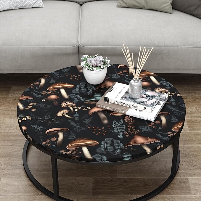 Mushroom Peel and Stick Wallpaper - Black Leaf Vintage Contact Paper Boho Dark Flower Wall Paper Removable Self Adhesive for Cabinet Drawers - 17.5''x393''