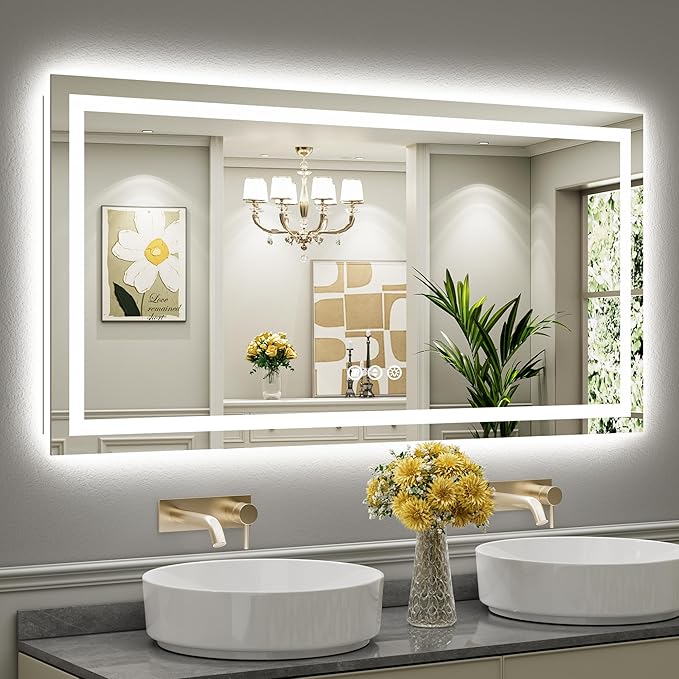 60"x30" LED Bathroom Mirror with Lights, Backlit & Front Lit, Anti-Fog Lighted Bathroom Vanity Mirror for Wall, Memory Function, Dimmable, HD Tempered Glass, Shatter-Proof