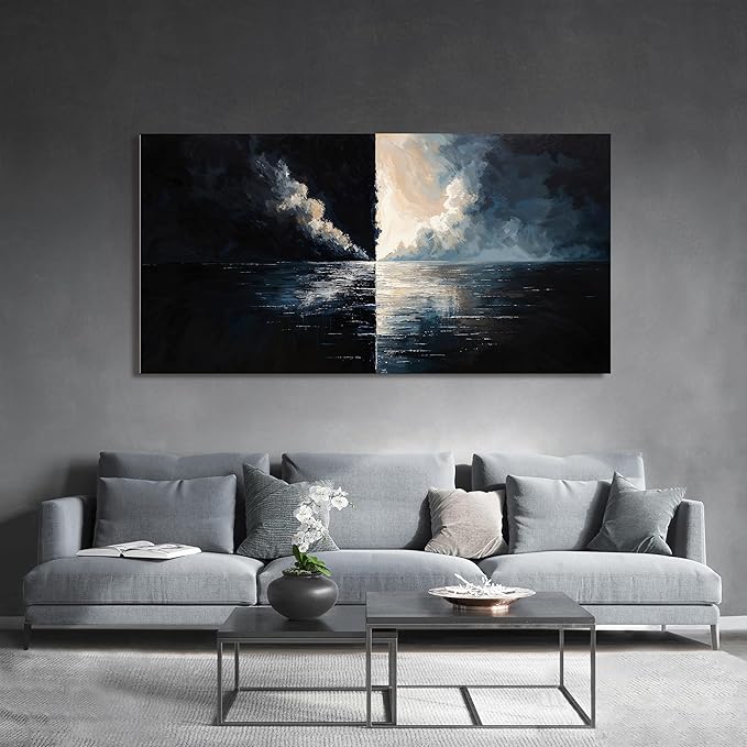 Abstract Large Wall Art Decor Wall Art Pictures for Living Room Abstract Canvas Art Wall Decor Modern Black and White Wall Art Prints Oversized Coastal Wall Art Bedroom Office Home Decor 29" X 58"