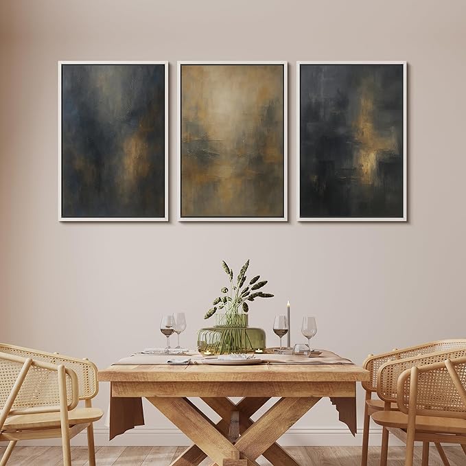 MUDECOR Framed Wall Art Print Set Dark Abstract Modern Contemporary in Navy Blue and Gold Brushstrokes Illustrations Modern Art Decorative Colorful for Living Room, Bedroom, Office - 16"x24"x3 White