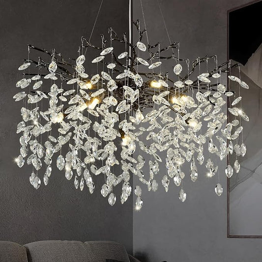 Modern Tree Branch Black Crystal Chandelier，Contemporary 10-Light Pendant Lighting with K9 Clear Crystal 31.5" Luxury Farmhouse Chandeliers for Church Living Room Kitchen Bedroom