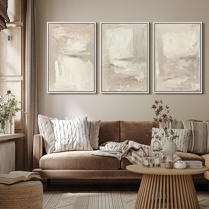 MUDECOR Framed Wall Art Print Set Neutral Abstract Modern Minimalist in Beige and Cream Tones Illustrations Modern Art Boho Decorative Colorful Chic for Living Room, Bedroom, Office - 16"x24"x3 White