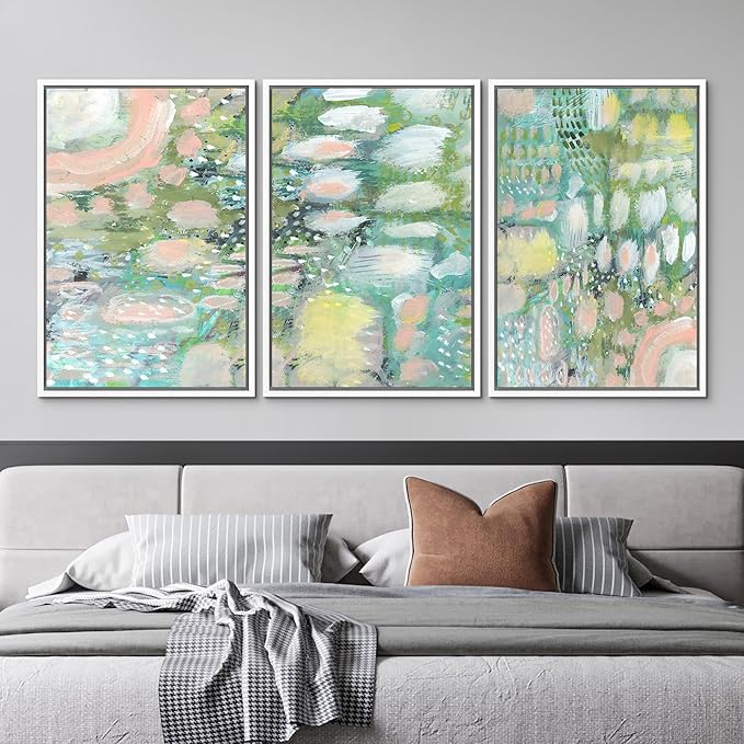 MUDECOR Framed Wall Art Print Set Vibrant Textured Abstract Multi-Colored Illustrations Modern Art Boho Decorative Colorful Chic for Living Room, Bedroom, Office - 16"x24"x3 White
