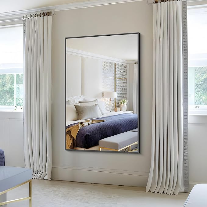 KOCUUY Black Bathroom Mirror, 55x36 Inch Large Wall Mirror with Aluminum Frame, Black Rectangle Mirror Modern Home Decor for Bathroom, Living Room, Farmhouse, Entryway, Hang Horizontal/Vertical