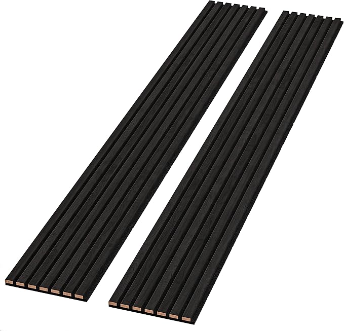 2-Pack 94” x 12.6” Acoustic Wood Wall Panels – 3D Slat Soundproofing for Walls & Ceilings – Elegant Decorative Panels for Modern Interior Design (Jet Black)