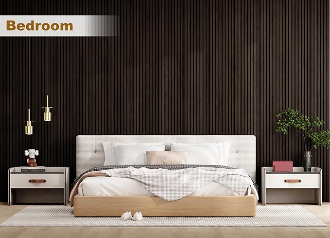 Acoustic Wood Wall Panels, 2-PC 94.49 x 12.6 in Soundproof Wood Wall Panels for Decor, Wood Slat Wall Panels for Wall Decor, Smoke Oak