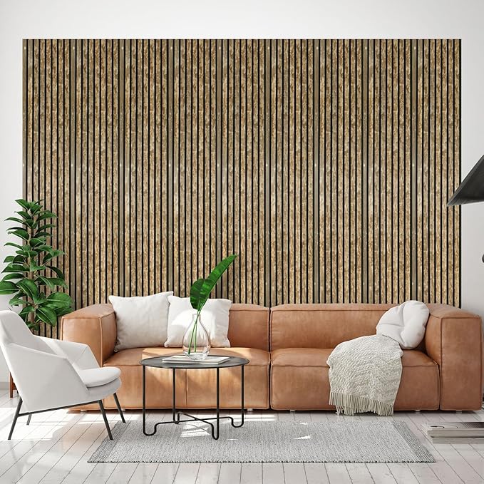 Acoustic Wood Slat Wall Panels - Weathered Walnut Soundproof Paneling for Interior Wall Decor, Modern Design, 94" x 12", 4-Pack