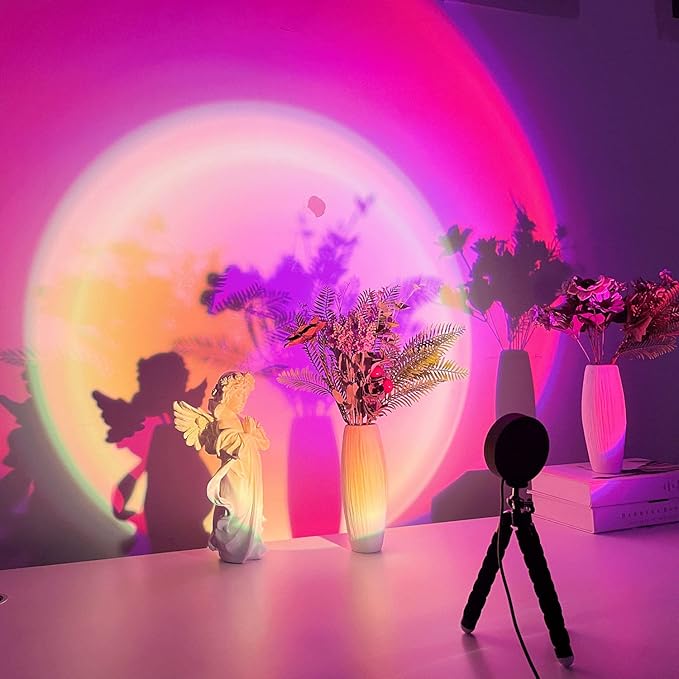 Balkwan Sunset Lamp Projection Rotation LED Romantic Modern Floor Stand Night Light with USB for Living Room Bedroom Aesthetic Decor Christmas Party Gifts Idea for Girls Women (16 Colors)