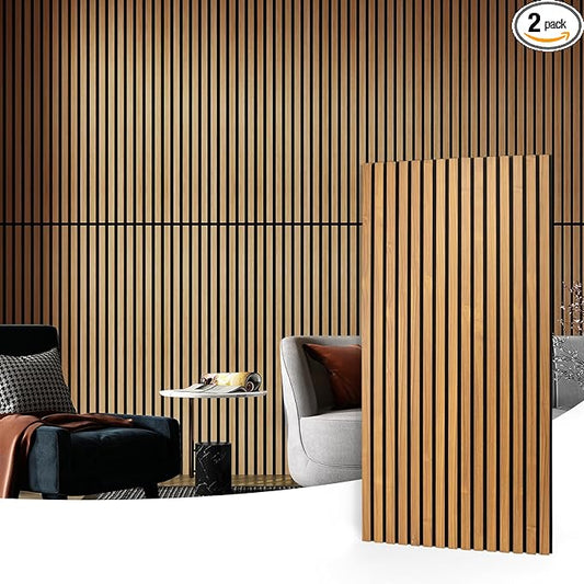 Art3d 2-Pack Acoustic Wood Slat Wall Panels for Interior Decor, 3D Fluted Sound Absorbing Wood Paneling for Accent Wall Ceiling Kitchen Living Room Bedroom Office, 47.2 x 23.6 inch Teak