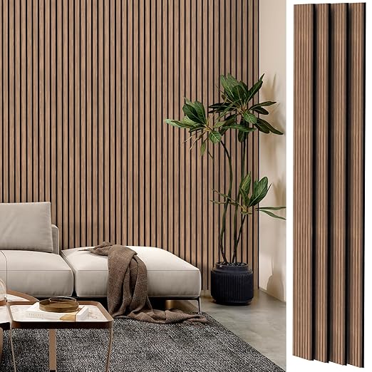 4 PCS Soundproof Wood Wall Panels, 92.5" x 11" Sound Proof Panels for Walls, Wood Wall Panels for Interior Wall Decor for Home, Office, Studio (Walnut Oak)