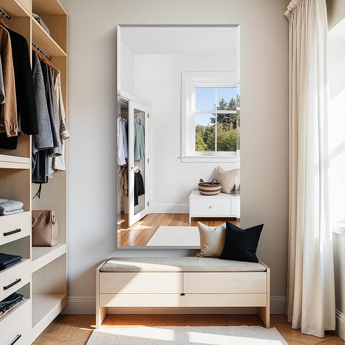 KOCUUY Beveled Mirror, 55x30 Inch Large Frameless Bathroom Mirror for Over Sink, Upgraded Shatterproof Beveled Unframed Design Mirror for Bathroom, Bedroom, Hang Horizontal/Vertical