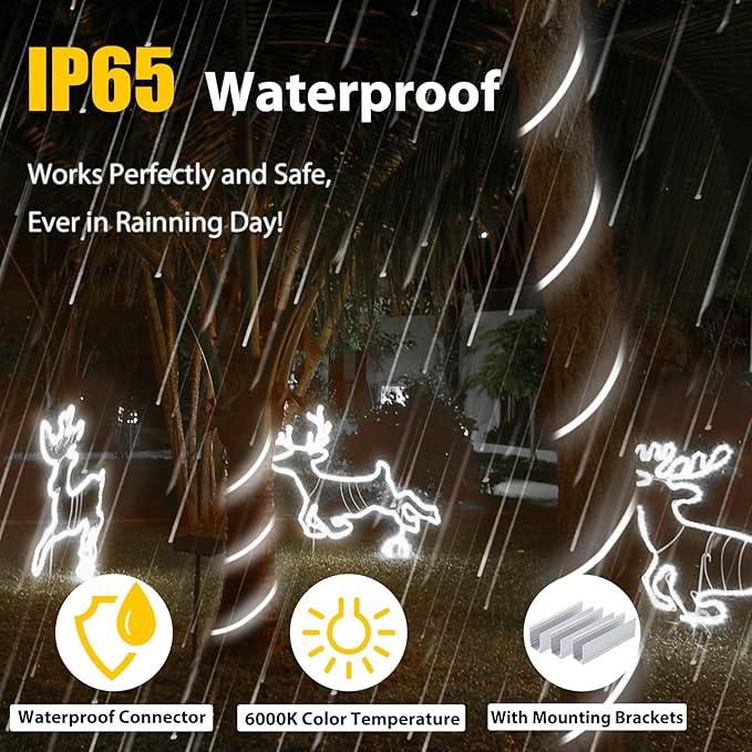 50ft Led Neon Rope Light, Commercial Grade IP65 Waterproof Neon Led Strip Lights, 110V-120V Plug-in Led Rope Light with Power Adapter for Outdoor, Indoor, Stairs and Room Decor, Daylight White