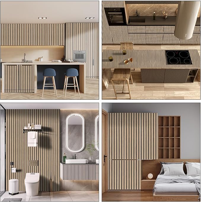 Brown Wood Slat Peel and Stick Wallpaper - 17.5"x100" Textured Faux Wood Self-Adhesive, Waterproof Removable Wall Panel for Bedroom, Kitchen, Office - Easy Install