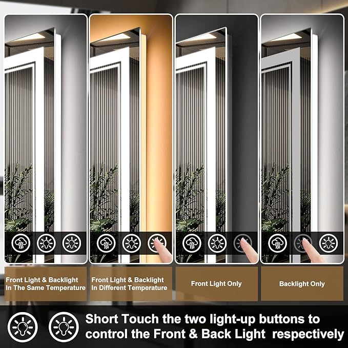 30x36 Inch LED Bathroom Mirror with Frontlit & Backlit（Independent Control）, Lighted Mirror for Bathroom Wall with 3-Color Dimmable & Anti-Fog, Vanity Mirror with Lights