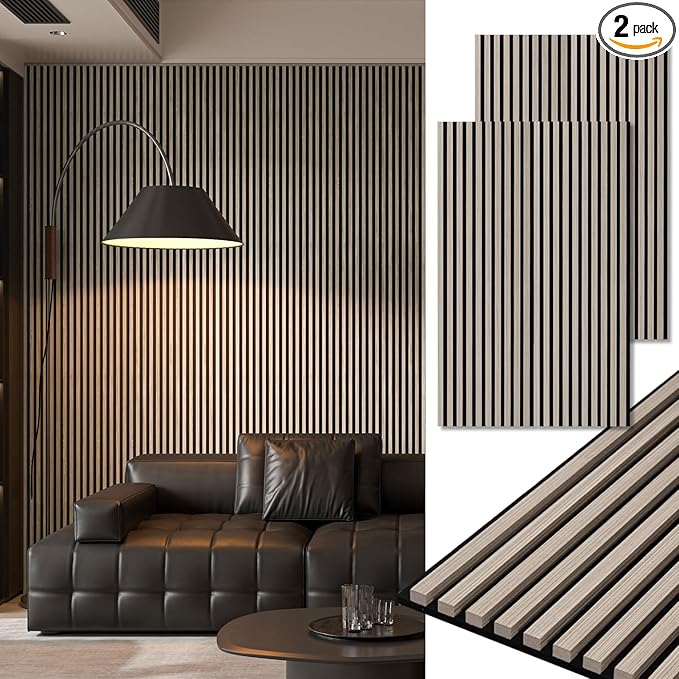 Art3d 2-Pack 48" x 24" Acoustic Wood Panels for Wall, Soundproof Wood Slat Panel for Wall and Ceiling, 3D Fluted Sound Absorbing Paneling for Interior Wall Decor, Living Room, Bedroom - Oak