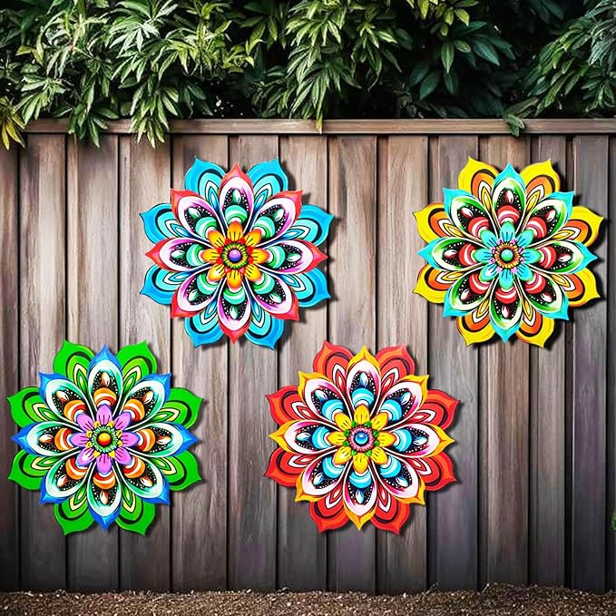 Metal Sunflower Wall Art Decorations - Handmade Outdoor Yard Garden and Indoor Outdoor Wall Decor, Creative Flower Hanging Set，Garden Decor for Outside