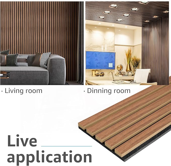 Art3d 4pcs-107 x 8in Slat Acoustic Panel for Wall and Ceiling, 3D Fluted Sound Absorbing Panel with Wood Finish, Walnut