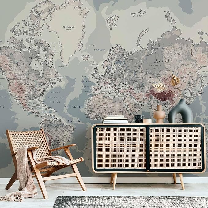 artgeist Premium Wall Mural World Map 157x110 in - XXL Non-Woven Wallpaper Fleece Wall Decor Photo Print Picture Image Design Home Map of The World k-A-0061-a-c