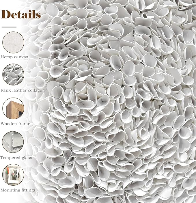 BrightA Minimalist 3D Wall Art Large Wall Art Artwork for Walls White Textured Wall Sculpture with Embossed Patterns Modern Abstract Artwork for Living Room Office Decor 31.5"x31.5"