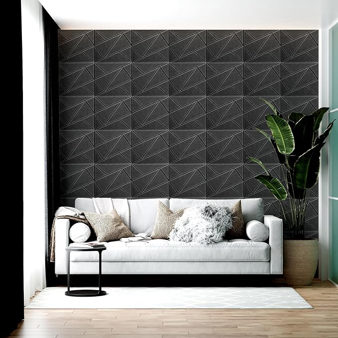 Art3dwallpanels 12 Pack Acoustic Panels 12" X 12" Self Adhesive Soundproof Wall Panels Sound Dampening, 3D Wall Decor Peel and Stick Absorbing Panels, Black