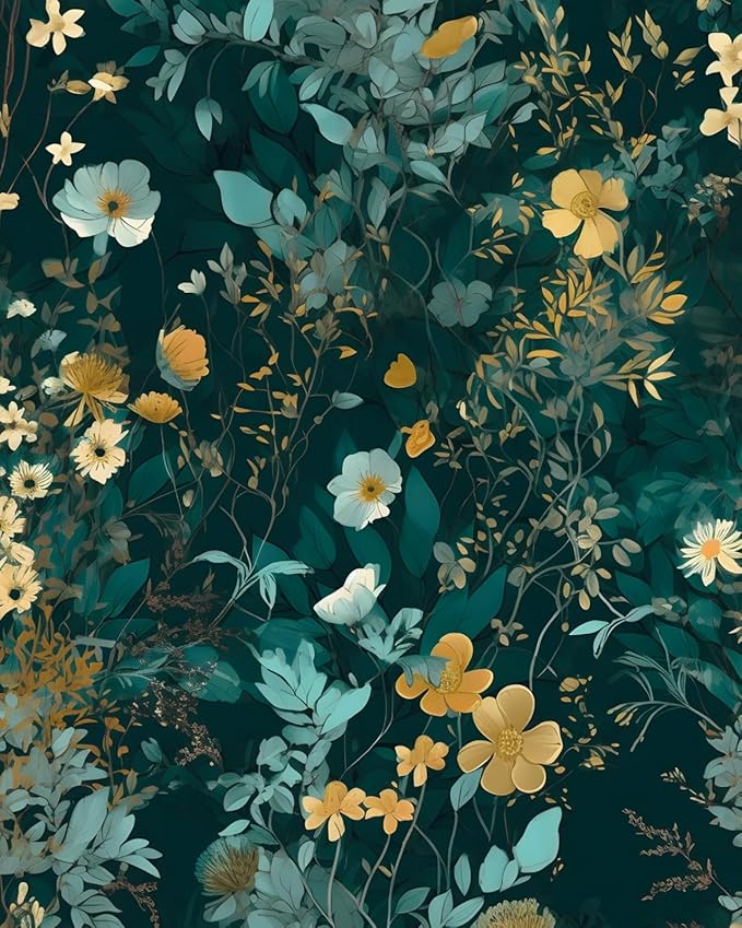 Blue Floral Peel and Stick Wallpaper Boho Leaf Contact Paper Dark Watercolor Removable Self Adhesive Waterproof Wall Paper for Cabinet Drawers Wall Decor Renter Friendly 17.5''x118.1''