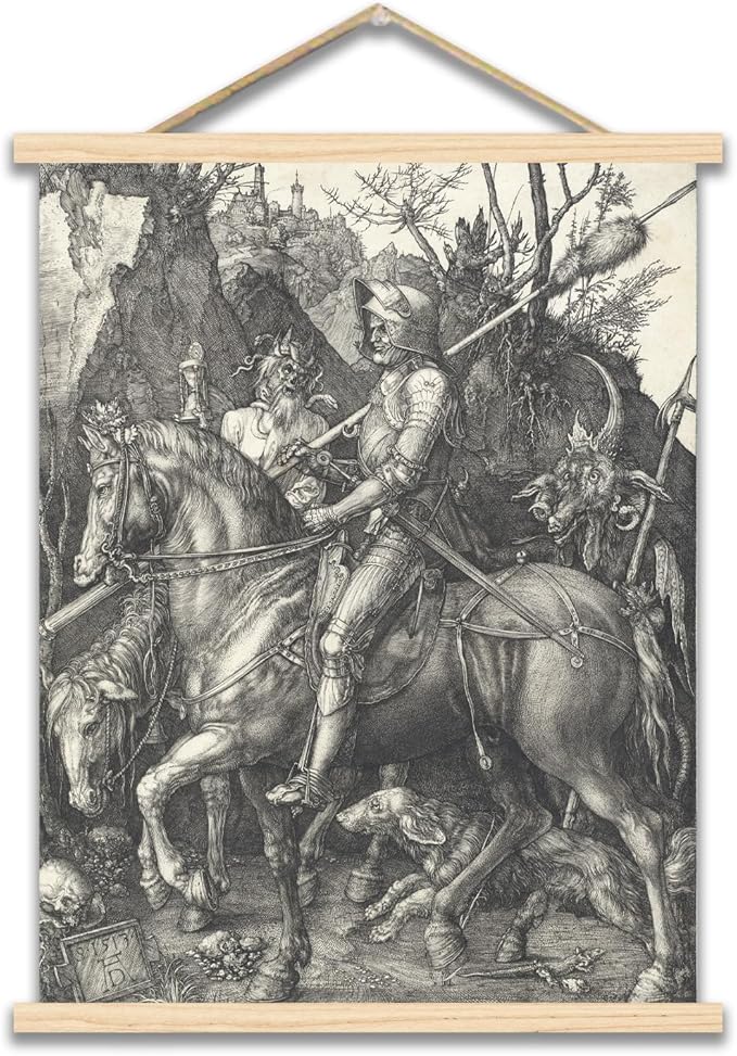 Albrecht DüRer Canvas Wall Art Knight Death And Devil Poster - Vintage Classical Painting Renaissance Fine Art Print Wood Frame Hanging Poster for Bedroom Living Room Office Wall Decor