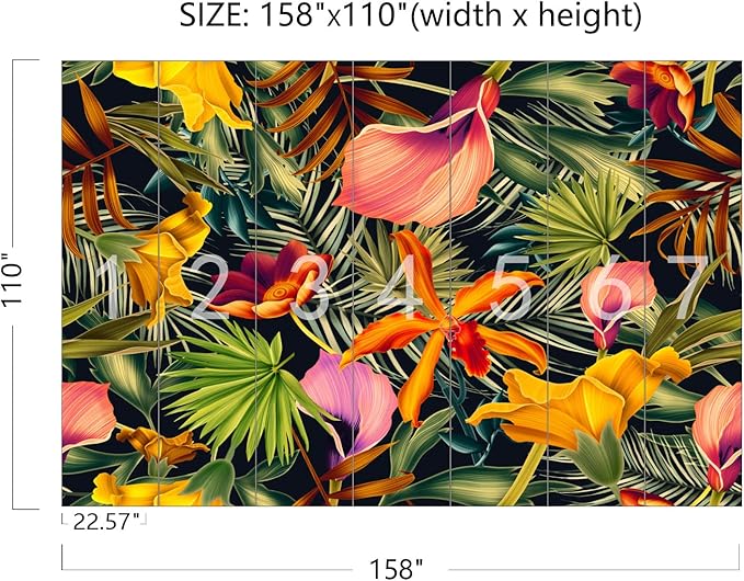 Cliouar-Tropical Plants Palm Leaves Wallpaper Mural Bedroom Living Room Decor 158" x 110"(Not Self-Adhesive)