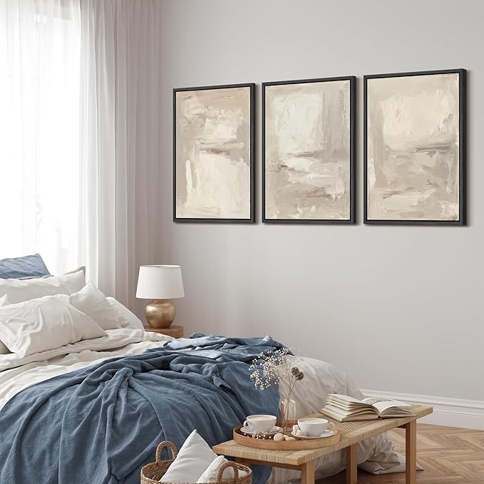 MUDECOR Framed Wall Art Print Set Neutral Abstract Modern Minimalist in Beige and Cream Tones Illustrations Modern Art Boho Decorative Colorful Chic for Living Room, Bedroom, Office - 16"x24"x3 Black