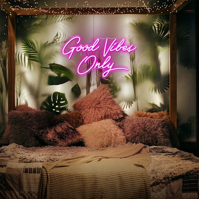 Kavaas Good Vibes Only Neon Signs for Wall Decor 17.7" x 9.9" | Pink Good Vibes Only LED Sign for Bedroom, Party, Bar, Salon - Best Gifts for Birthday, Christmas