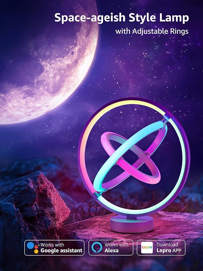 Lepro TB1 AI Smart Table Lamp, RGB+IC Addressable Color Changing Desk Light Alexa Google Home Enable, Music Sync, DIY Endless Scenes, APP Control Cool LED Lamp for Room Decor Ambient Lighting, 2.4 GHz