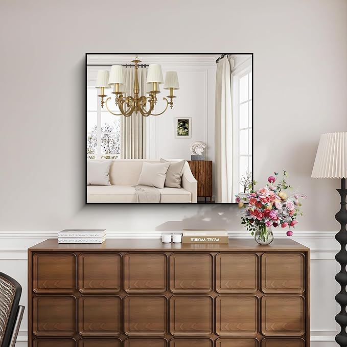 KOCUUY Bathroom Mirror 36"x40", Black Bathroom Mirrors for Over Sink, Shatterpoof Large Vanity Mirror, Metal Framed Black Wall Mirror for Bedroom Living Room and Entryway (Horizontal/Vertical)