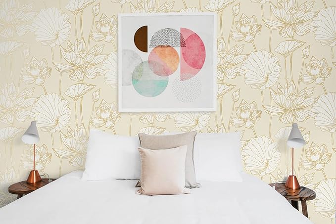 NextWall Lotus Floral Peel and Stick Wallpaper (Metallic Gold & Cream)
