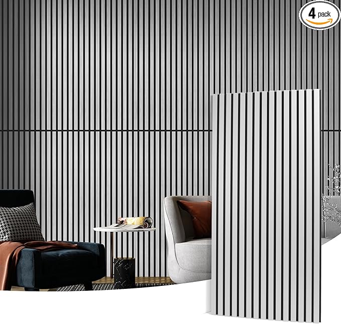 Art3d 4 Wood Slat Acoustic Panels for Wall and Ceiling - 3D Fluted Sound Absorbing Panel with Wood Finish - Brushed Silver