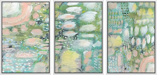 MUDECOR Framed Wall Art Print Set Vibrant Textured Abstract Multi-Colored Illustrations Modern Art Boho Decorative Colorful Chic for Living Room, Bedroom, Office - 24"x36"x3 White